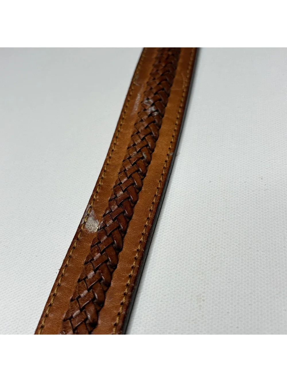 Vintage Brown Woven Leather Braided Brass Buckle Belt